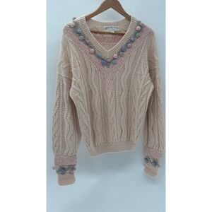 Vintage Peruvian Connection Sweater Alpaca Crochet Cottagecore Women Medium Pink